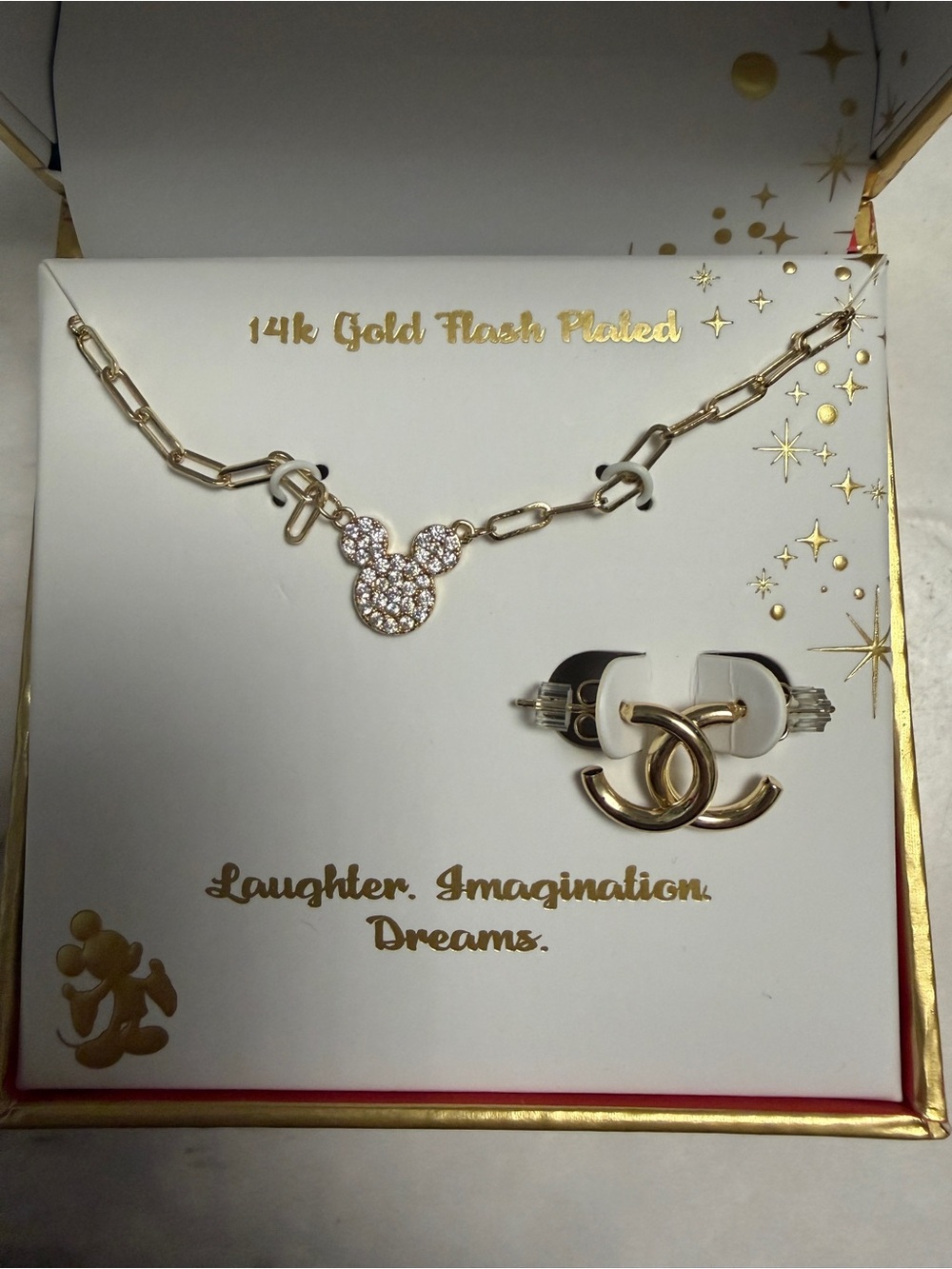 Disney Gold  Mickey Pendant Necklace and Earring Set
